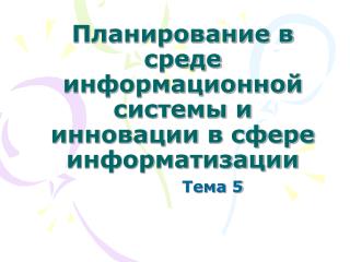 Планирование в среде информационной системы и инновации в сфере информатизации