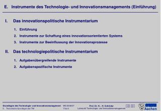 E. Instrumente des Technologie- und Innovationsmanagements (Einführung)