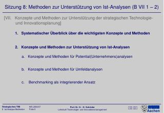 Sitzung 8: Methoden zur Unterstützung von Ist-Analysen (B VII 1 – 2)