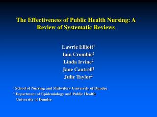 The Effectiveness of Public Health Nursing: A Review of Systematic Reviews