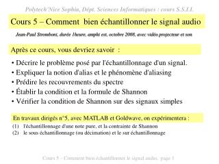 Cours 5 – Comment bien échantillonner le signal audio