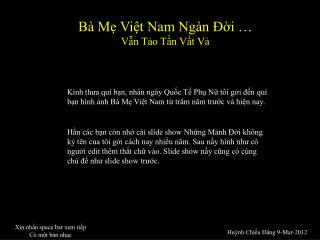 Bà Mẹ Việt Nam Ngàn Đời … Vẫn Tảo Tần Vất Vả