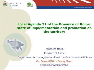 Local Agenda 21 of the Province of Rome: state of implementation and promotion on the territory