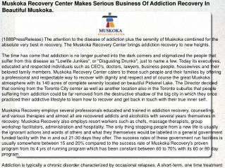 Muskoka Recovery Center Makes Serious Business Of Addiction