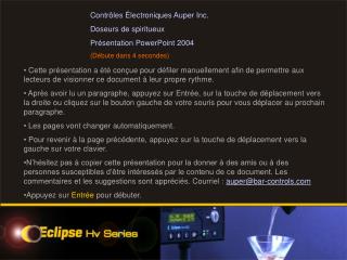 Contrôles Électroniques Auper Inc. Doseurs de spiritueux Présentation PowerPoint 2004