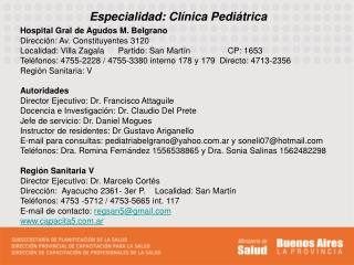 Especialidad: Clínica Pediátrica