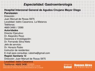 Especialidad: Gastroenterología