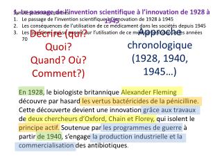 Synthèse en trois parties: Le passage de l’invention scientifique à l’innovation de 1928 à 1945