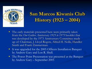 San Marcos Kiwanis Club History (1923 – 2004)