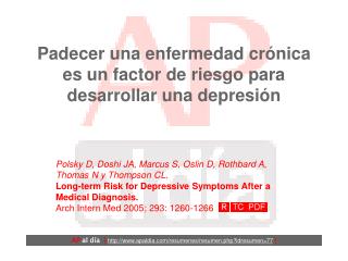 Padecer una enfermedad crónica es un factor de riesgo para desarrollar una depresión