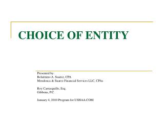 CHOICE OF ENTITY