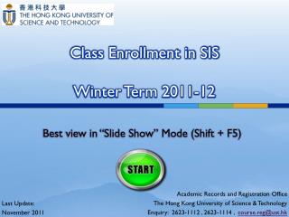 Class Enrollment in SIS Winter Term 2011-12