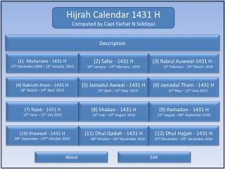 Hijrah Calendar 1431 H Computed by Capt Farhat N Siddiqui