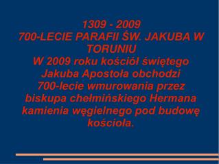 HISTORIA PARAFII ŚW. JAKUBA W TORUNIU