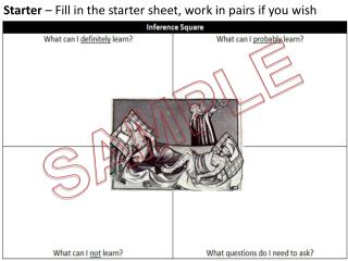 Starter – Fill in the starter sheet, work in pairs if you wish