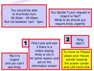 You decide if your request is Urgent or Not? What to do should you require Andy urgently