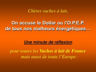 On accuse le Dollar ou l’O.P.E.P. de tous nos malheurs énergétiques…