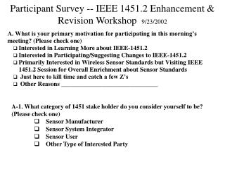 Participant Survey -- IEEE 1451.2 Enhancement &amp; Revision Workshop 9/23/2002