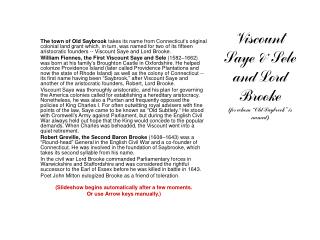 Viscount Saye &amp; Sele and Lord Brooke (for whom “Old Saybrook” is named)