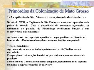 Primórdios da Colonização de Mato Grosso
