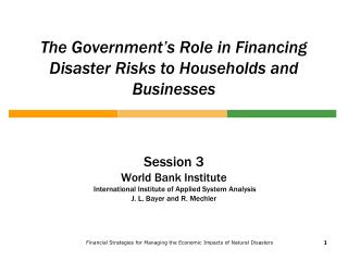 The Government’s Role in Financing Disaster Risks to Households and Businesses