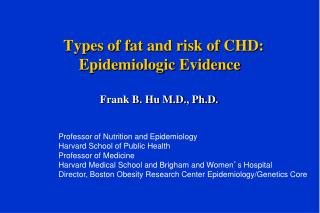 T ypes of fat and risk of CHD: Epidemiologic Evidence