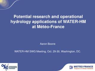 Aaron Boone WATER-HM SWG Meeting, Oct. 29-30, Washington, DC.