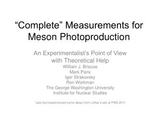 “Complete” Measurements for Meson Photoproduction