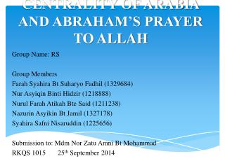 CENTRALITY OF ARABIA AND ABRAHAM’S PRAYER TO ALLAH