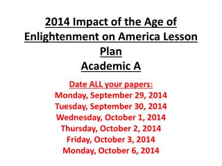 2014 Impact of the Age of Enlightenment on America Lesson Plan Academic A