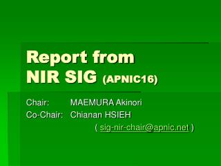 Report from NIR SIG (APNIC16)
