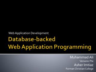 Database-backed Web Application Programming