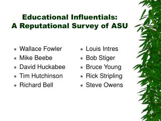 Educational Influentials: A Reputational Survey of ASU