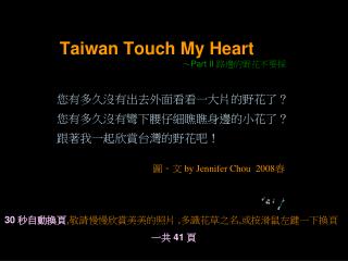 Taiwan Touch My Heart ～ Part II 路邊的野花不要採