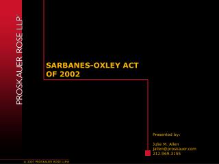 SARBANES-OXLEY ACT OF 2002