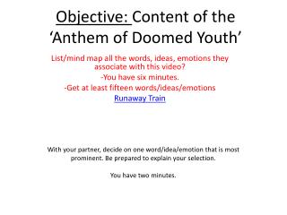 Objective: Content of the ‘Anthem of Doomed Youth’