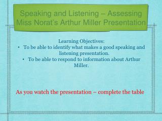 Speaking and Listening – Assessing Miss Norat’s Arthur Miller Presentation