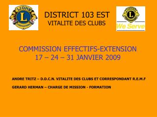 DISTRICT 103 EST VITALITE DES CLUBS