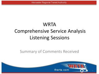 WRTA Comprehensive Service Analysis Listening Sessions