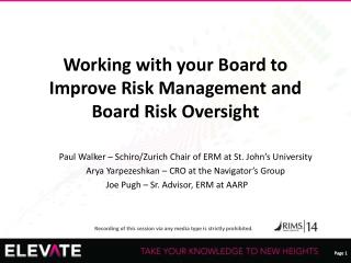 Working with your Board to Improve Risk Management and Board Risk Oversight