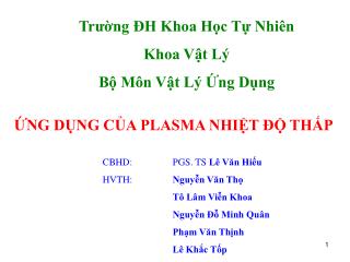 ỨNG DỤNG CỦA PLASMA NHIỆT ĐỘ THẤP