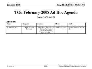 TGu February 2008 Ad Hoc Agenda