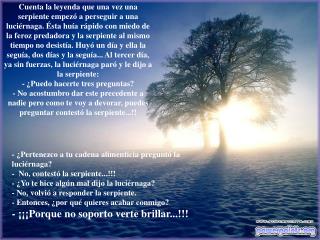 - ¿Pertenezco a tu cadena alimenticia preguntó la luciérnaga? -  No, contestó la serpiente...!!!