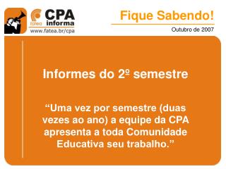 Informes do 2º semestre