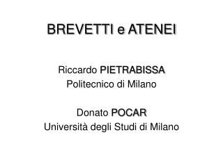 BREVETTI e ATENEI