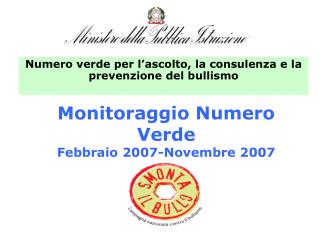 Monitoraggio Numero Verde Febbraio 2007-Novembre 2007