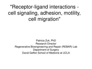 &quot;Receptor-ligand interactions - cell signaling, adhesion, motility, cell migration&quot;