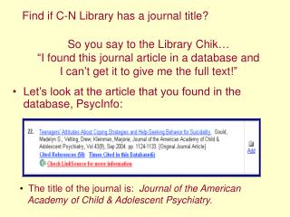 Let’s look at the article that you found in the database, PsycInfo: