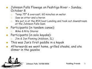 Johnson Falls Flowage on Peshtigo River – Sunday, October 8