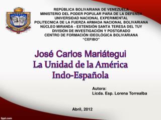 José Carlos Mariátegui La Unidad de la América Indo-Española